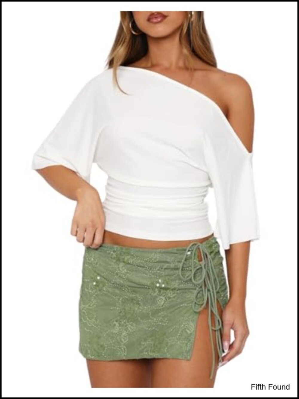 Women's Off Shoulder Ruched Crop Top Short Sleeve Y2K Going Out Shirt
